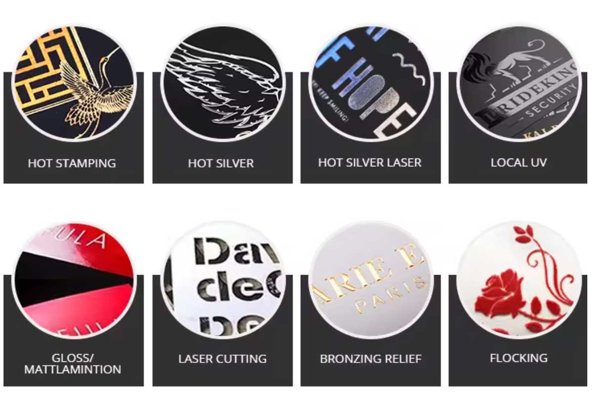 Decorative foil and print finishing swatches