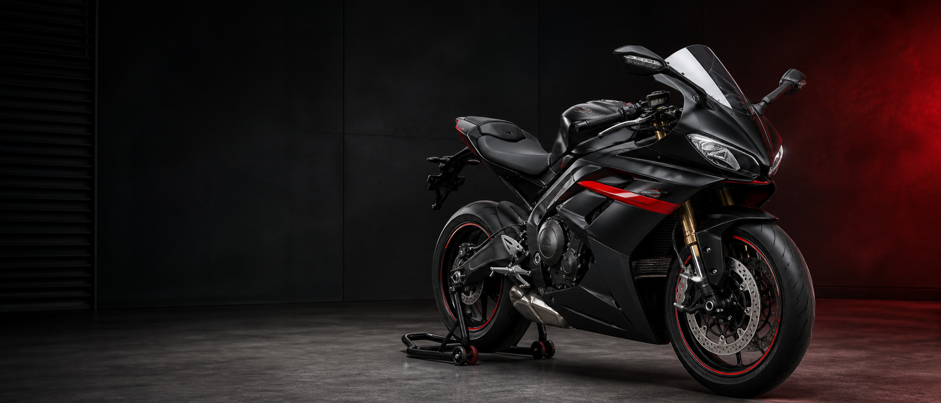 Unbranded black and red sport motorcycle in a studio